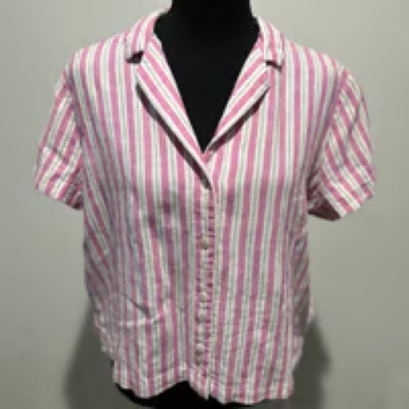 Universal threads pink and white striped top- large - Picture 1 of 5